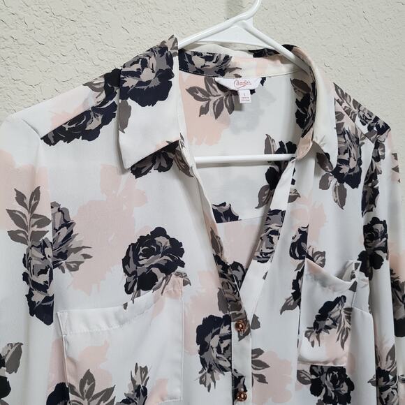 Candies Floral Blouse Womens Large V neck button up Long Sleeve Top - Picture 9 of 12